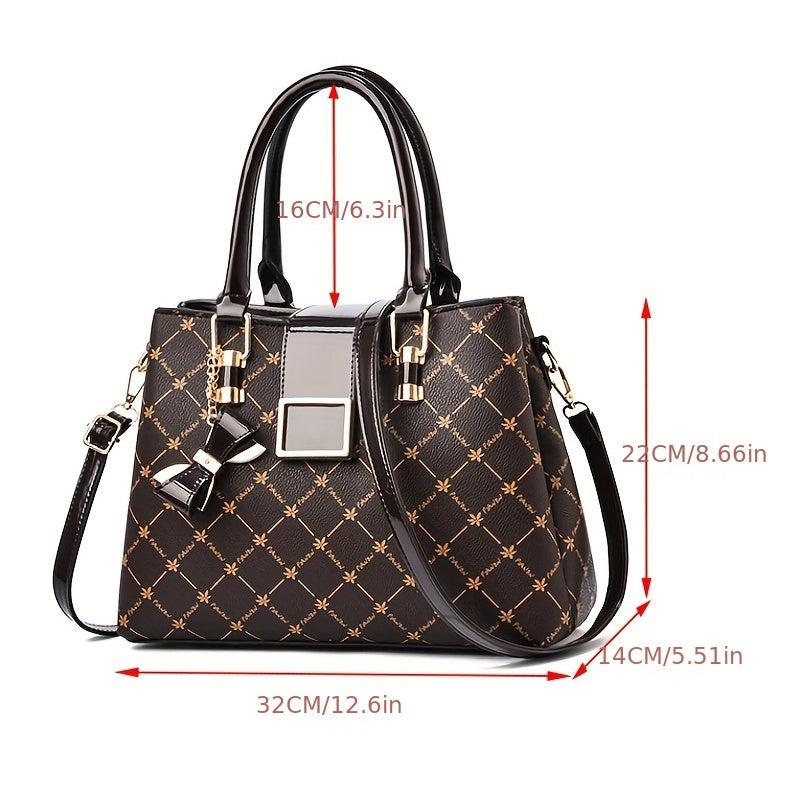 Plaid Shoulder Bag with Bow Pendant