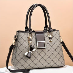 Plaid Shoulder Bag with Bow Pendant