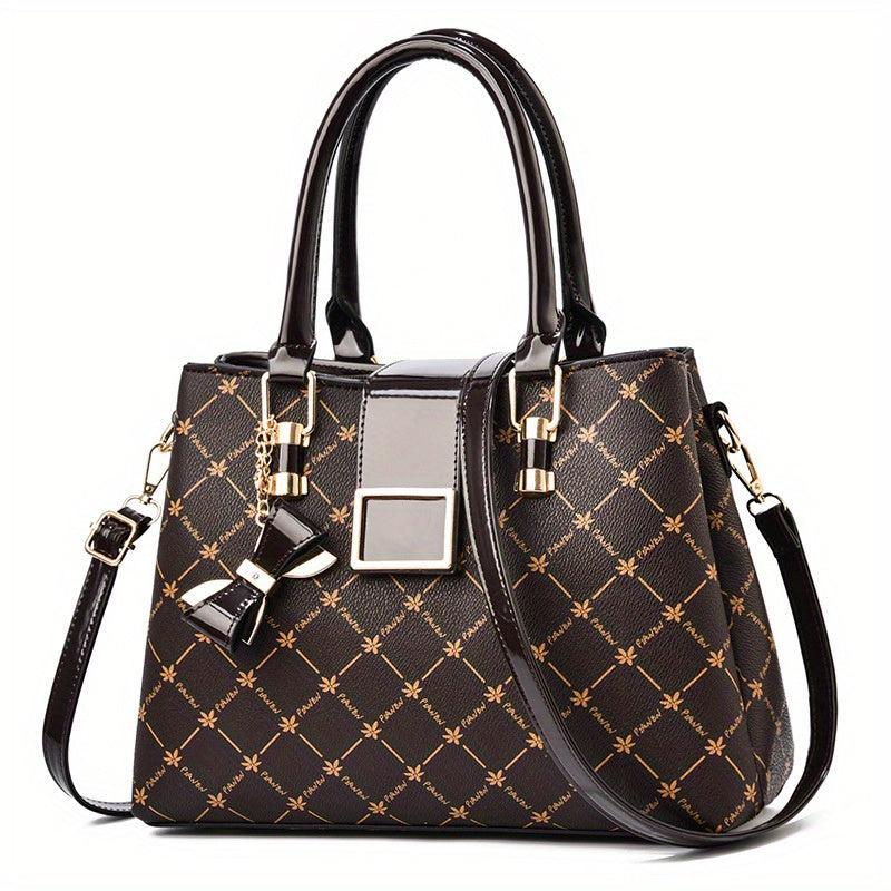 Plaid Shoulder Bag with Bow Pendant