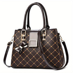 Plaid Shoulder Bag with Bow Pendant