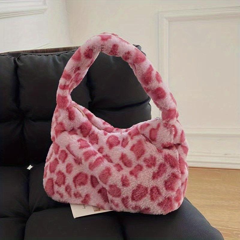 Y2K Leopard Plush Underarm Bag Women's Handbag