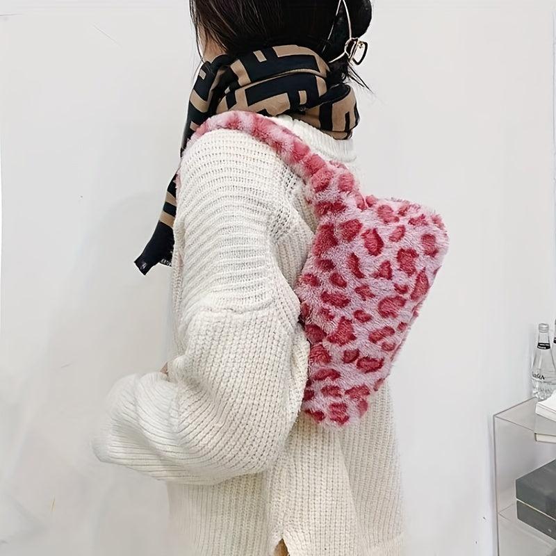 Y2K Leopard Plush Underarm Bag Women's Handbag