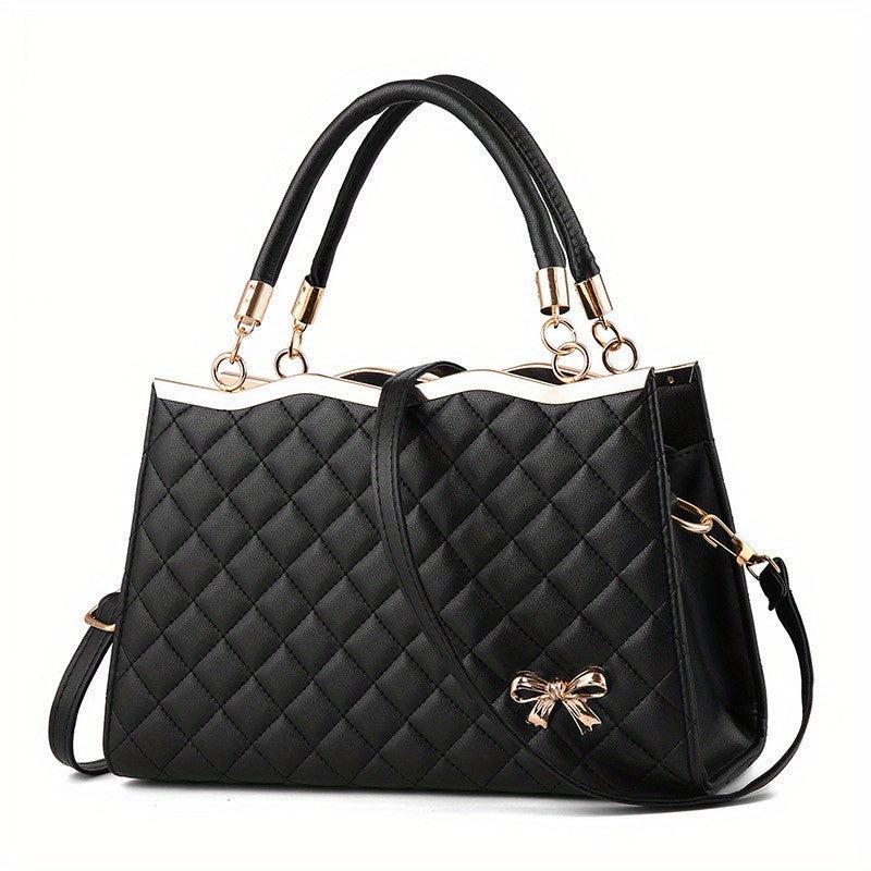 Argyle Quilted Handbag Crossbody Bag with Bowknot