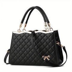 Argyle Quilted Handbag Crossbody Bag with Bowknot