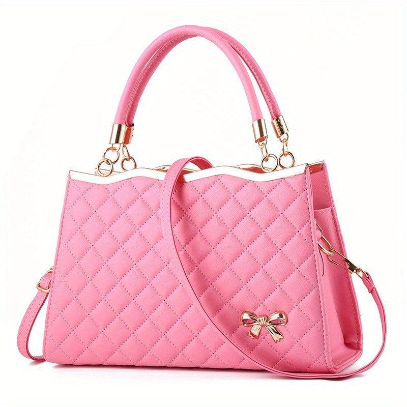 Argyle Quilted Handbag Crossbody Bag with Bowknot