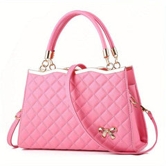 Argyle Quilted Handbag Crossbody Bag with Bowknot