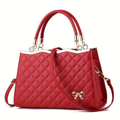 Argyle Quilted Handbag Crossbody Bag with Bowknot