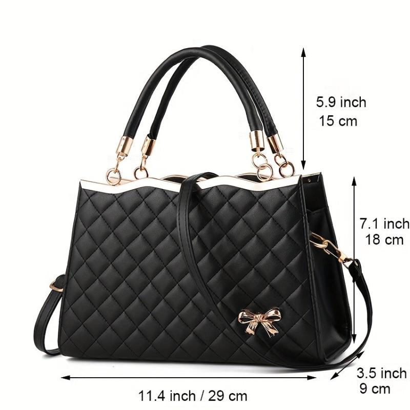 Argyle Quilted Handbag Crossbody Bag with Bowknot