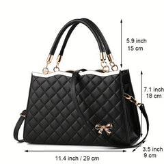 Argyle Quilted Handbag Crossbody Bag with Bowknot