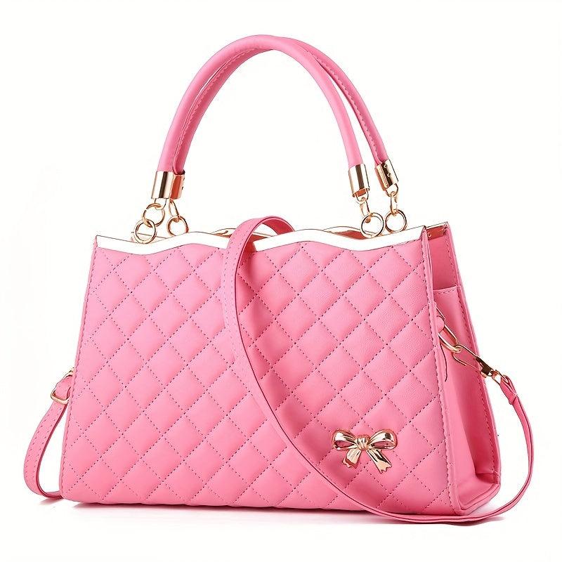 Argyle Quilted Handbag Crossbody Bag with Bowknot