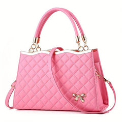 Argyle Quilted Handbag Crossbody Bag with Bowknot