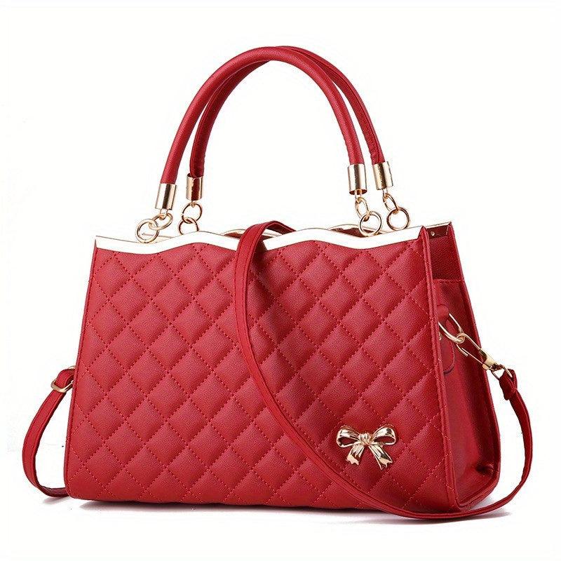 Argyle Quilted Handbag Crossbody Bag with Bowknot