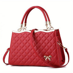 Argyle Quilted Handbag Crossbody Bag with Bowknot