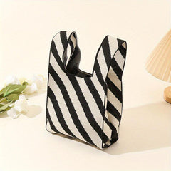 Stripes Pattern Crochet Bag Colorblock Tote Handbags