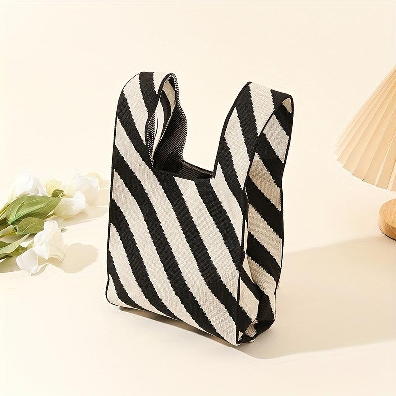 Stripes Pattern Crochet Bag Colorblock Tote Handbags