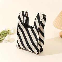 Stripes Pattern Crochet Bag Colorblock Tote Handbags