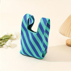 Stripes Pattern Crochet Bag Colorblock Tote Handbags