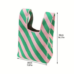 Stripes Pattern Crochet Bag Colorblock Tote Handbags