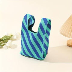 Stripes Pattern Crochet Bag Colorblock Tote Handbags