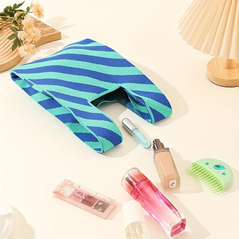Stripes Pattern Crochet Bag Colorblock Tote Handbags