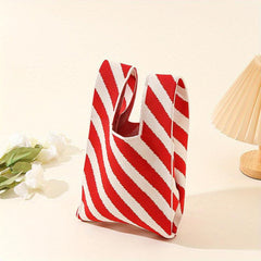 Stripes Pattern Crochet Bag Colorblock Tote Handbags