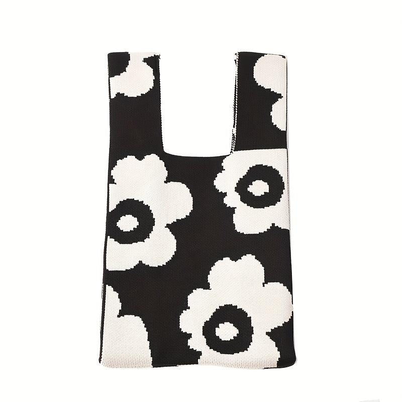 Flower Pattern Crochet Bag Knitted Tote Handbags Women's Vest Wrist Bag
