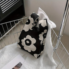 Flower Pattern Crochet Bag Knitted Tote Handbags Women's Vest Wrist Bag