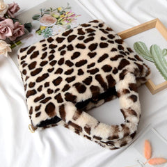 Plush Animal Pattern Handbag Tote Bag Chain Crossbody Bag