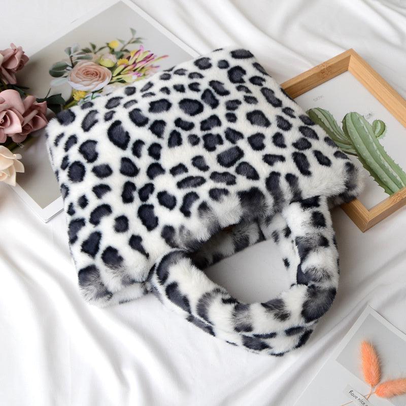 Plush Animal Pattern Handbag Tote Bag Chain Crossbody Bag