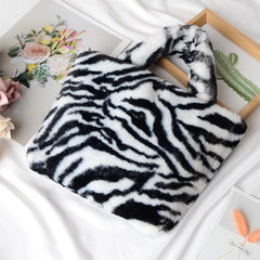 Plush Animal Pattern Handbag Tote Bag Chain Crossbody Bag