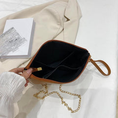 Rhombus Pattern Metal Chain Crossbody Bag PU Leather Wristlet Bag