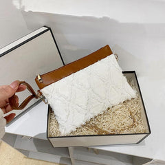 Rhombus Pattern Metal Chain Crossbody Bag PU Leather Wristlet Bag