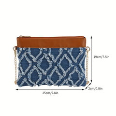 Rhombus Pattern Metal Chain Crossbody Bag PU Leather Wristlet Bag