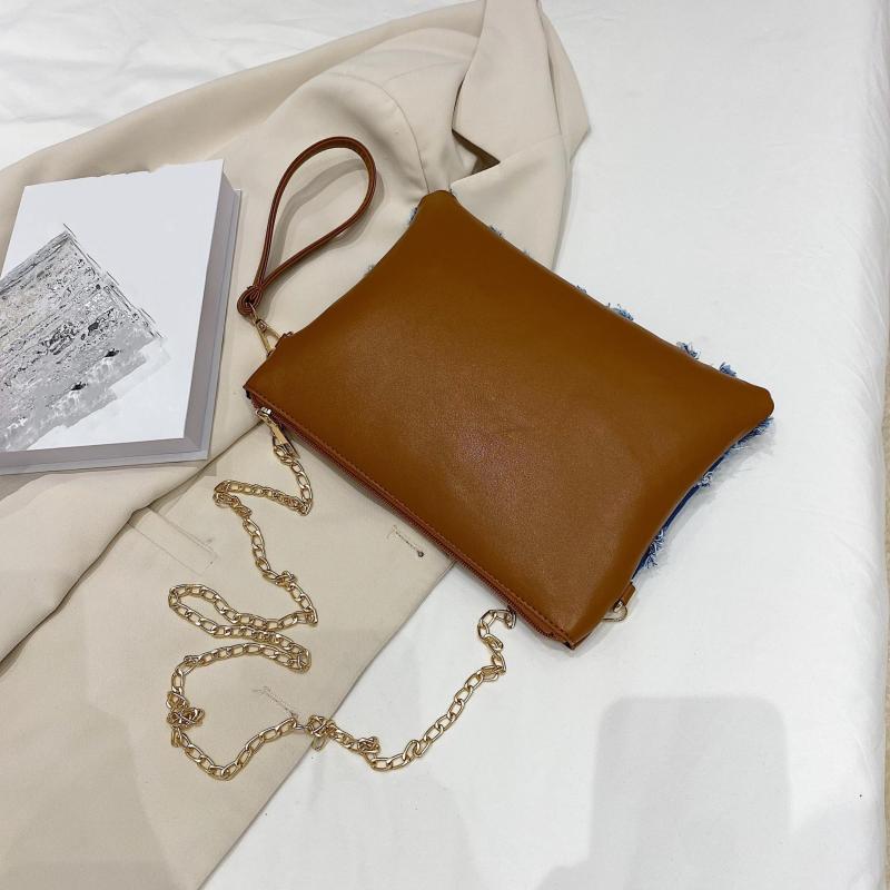 Rhombus Pattern Metal Chain Crossbody Bag PU Leather Wristlet Bag
