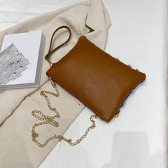 Rhombus Pattern Metal Chain Crossbody Bag PU Leather Wristlet Bag
