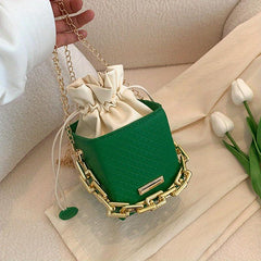 Argyle Embossed Mini Handbag Chain Strap Drawstring Shoulder Bag