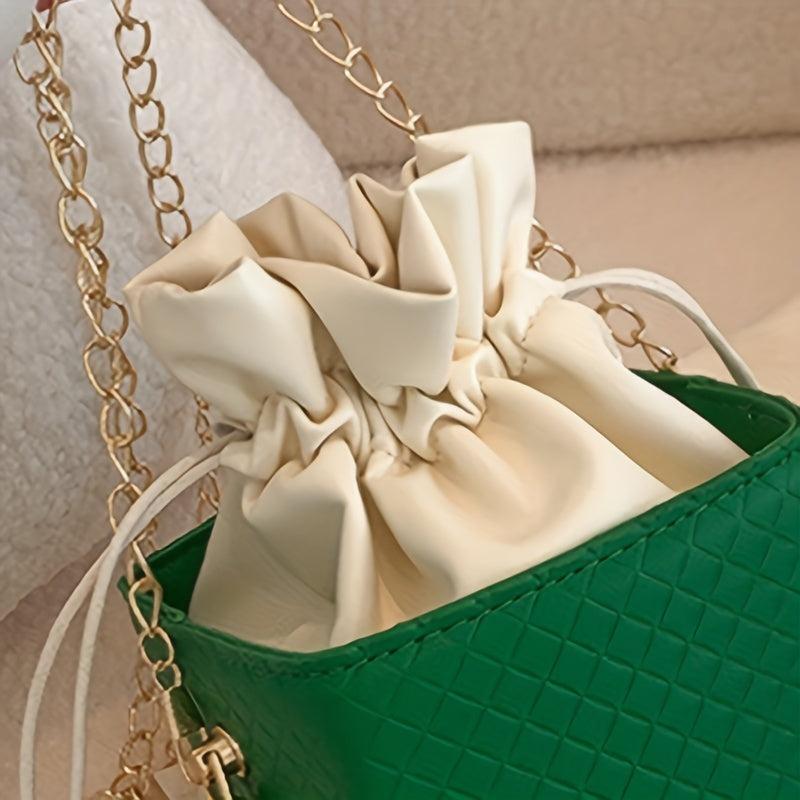 Argyle Embossed Mini Handbag Chain Strap Drawstring Shoulder Bag