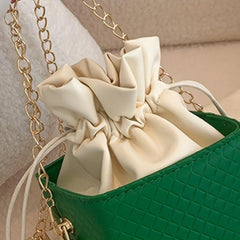 Argyle Embossed Mini Handbag Chain Strap Drawstring Shoulder Bag