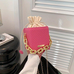 Argyle Embossed Mini Handbag Chain Strap Drawstring Shoulder Bag
