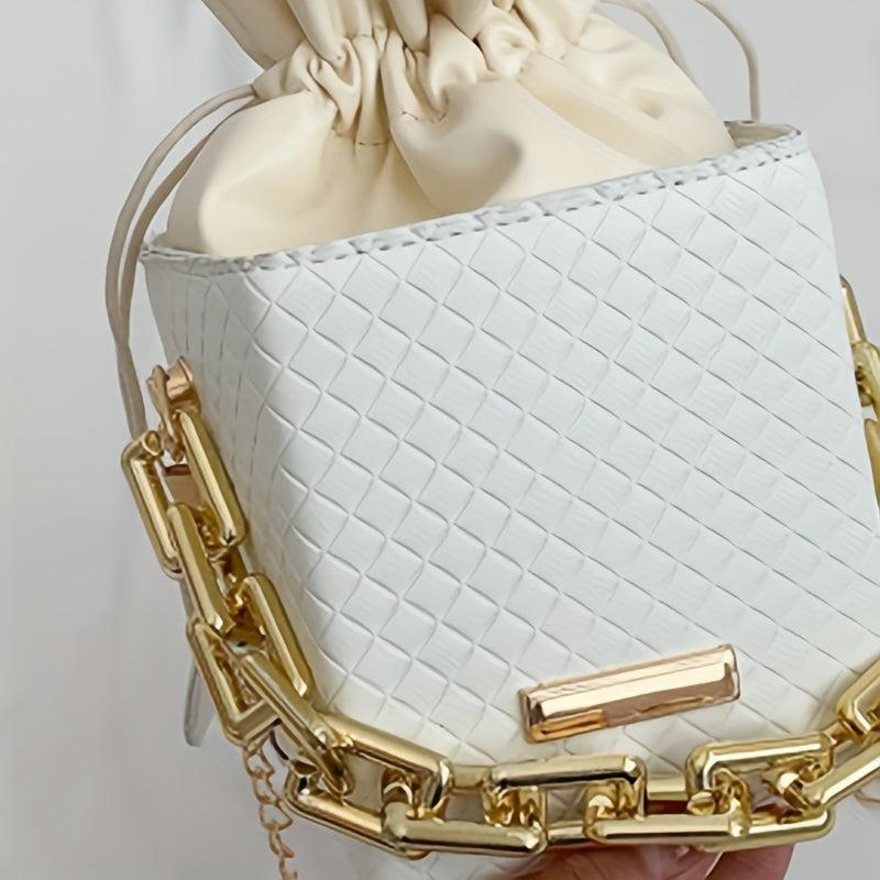 Argyle Embossed Mini Handbag Chain Strap Drawstring Shoulder Bag