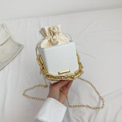 Argyle Embossed Mini Handbag Chain Strap Drawstring Shoulder Bag