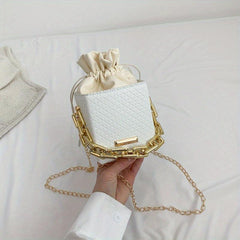 Argyle Embossed Mini Handbag Chain Strap Drawstring Shoulder Bag