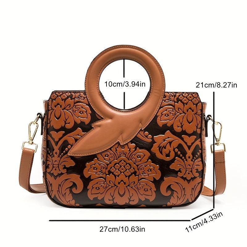Flower Pattern Satchel Crossbody Bag PU Leather Textured Bag Purse