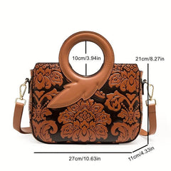 Flower Pattern Satchel Crossbody Bag PU Leather Textured Bag Purse