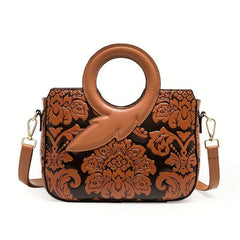 Flower Pattern Satchel Crossbody Bag PU Leather Textured Bag Purse