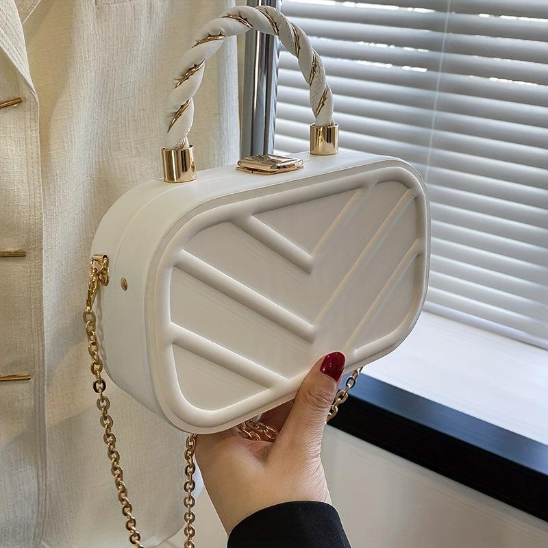 Embossed Chain Crossbody Bag with Textured PU Material