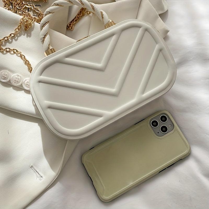 Embossed Chain Crossbody Bag with Textured PU Material