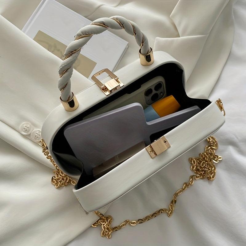 Embossed Chain Crossbody Bag with Textured PU Material