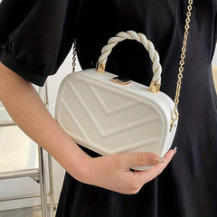 Embossed Chain Crossbody Bag with Textured PU Material