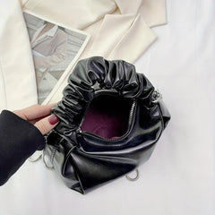 Pleated Handle Metal Chain Crossbody Bag PU Leather Textured Bag